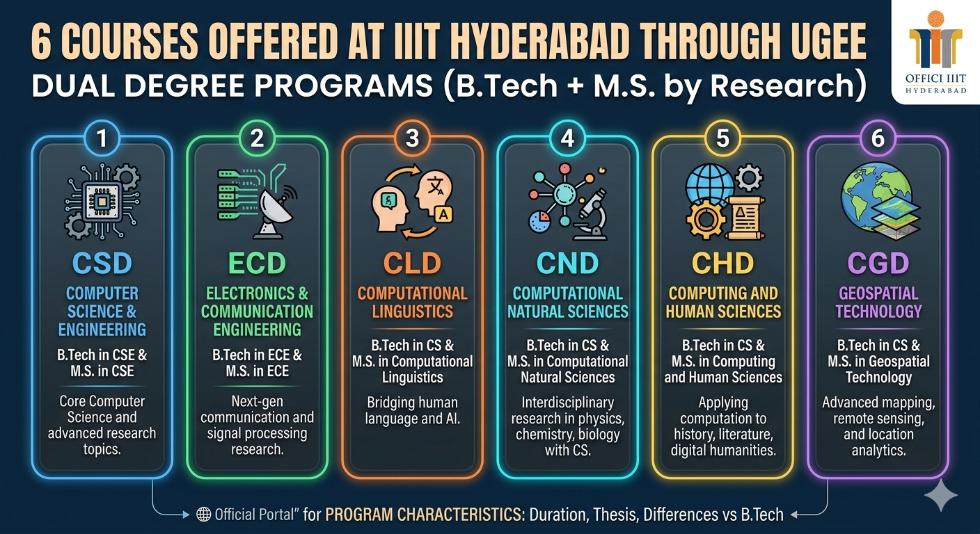 Courses offered at IIIT Hyderabad through UGEE 2026 - B.Tech CSE, ECE, Dual Degree CSD, CLD, CHD, EHSS programs