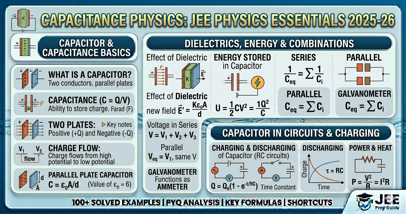 Capacitance JEE notes, Formulas, PYQs
