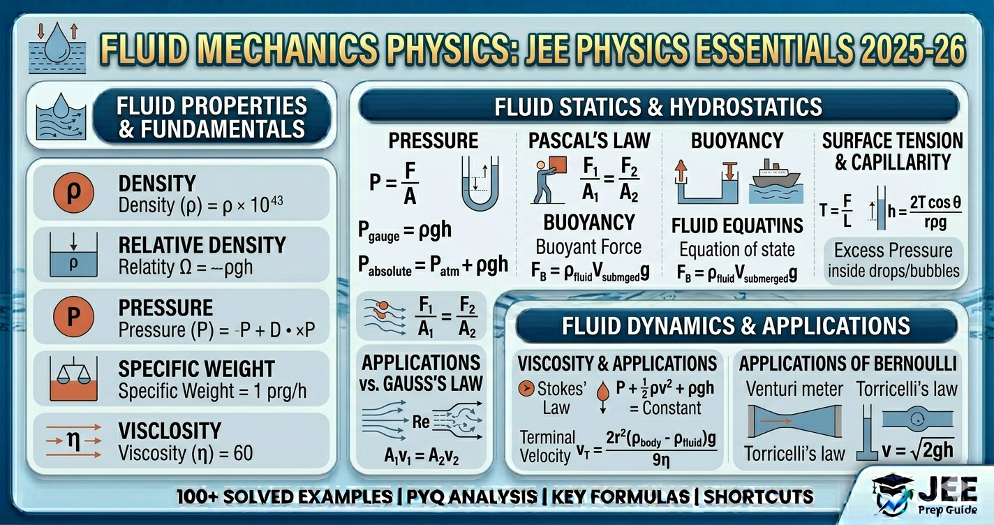 Fluid mechanics JEE notes, Formulas, PYQs