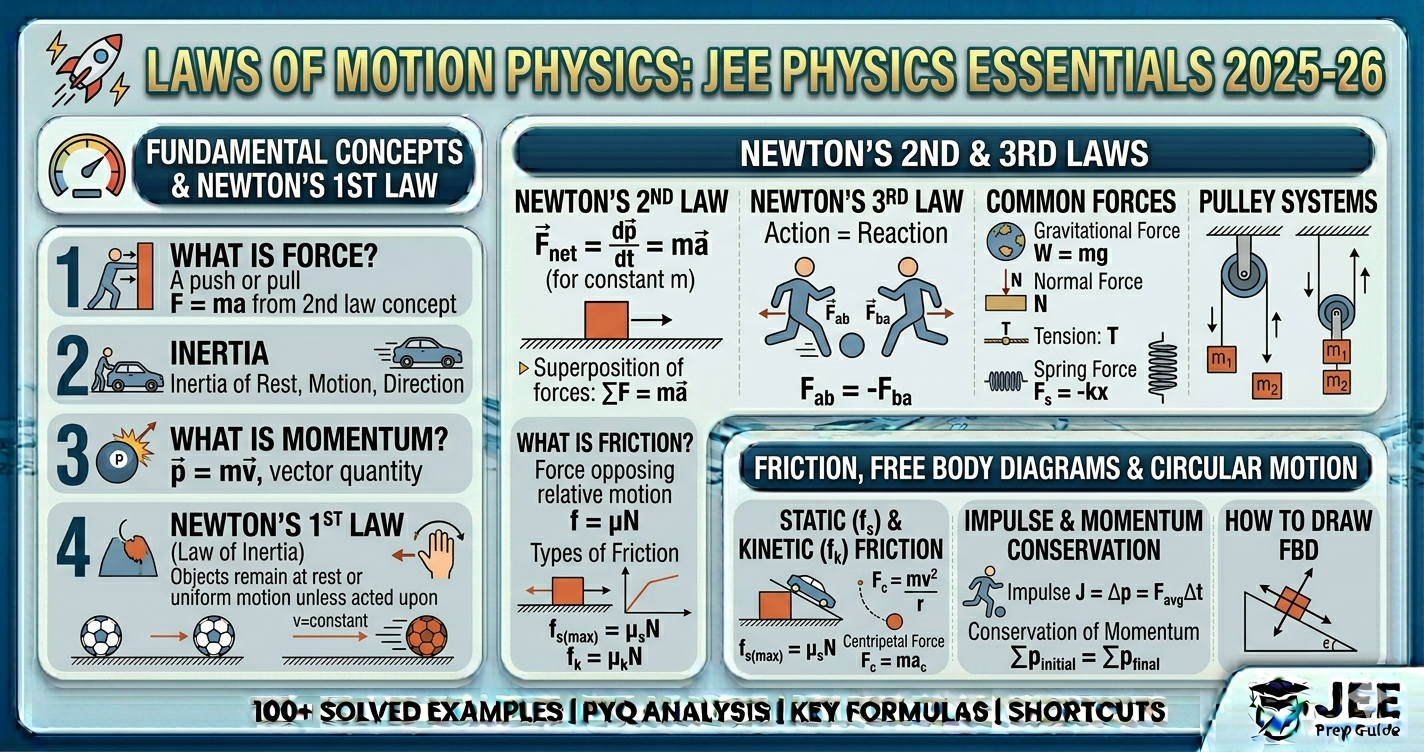 Laws of Motion JEE notes, Formulas, PYQs
