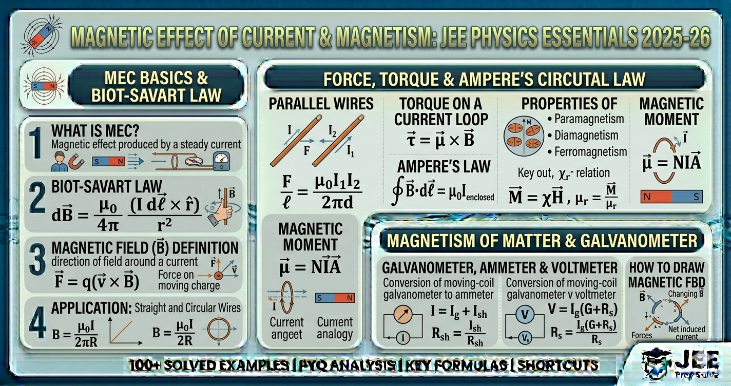 Magnetic Effects of Current and Magnetism JEE notes, Formulas, PYQs