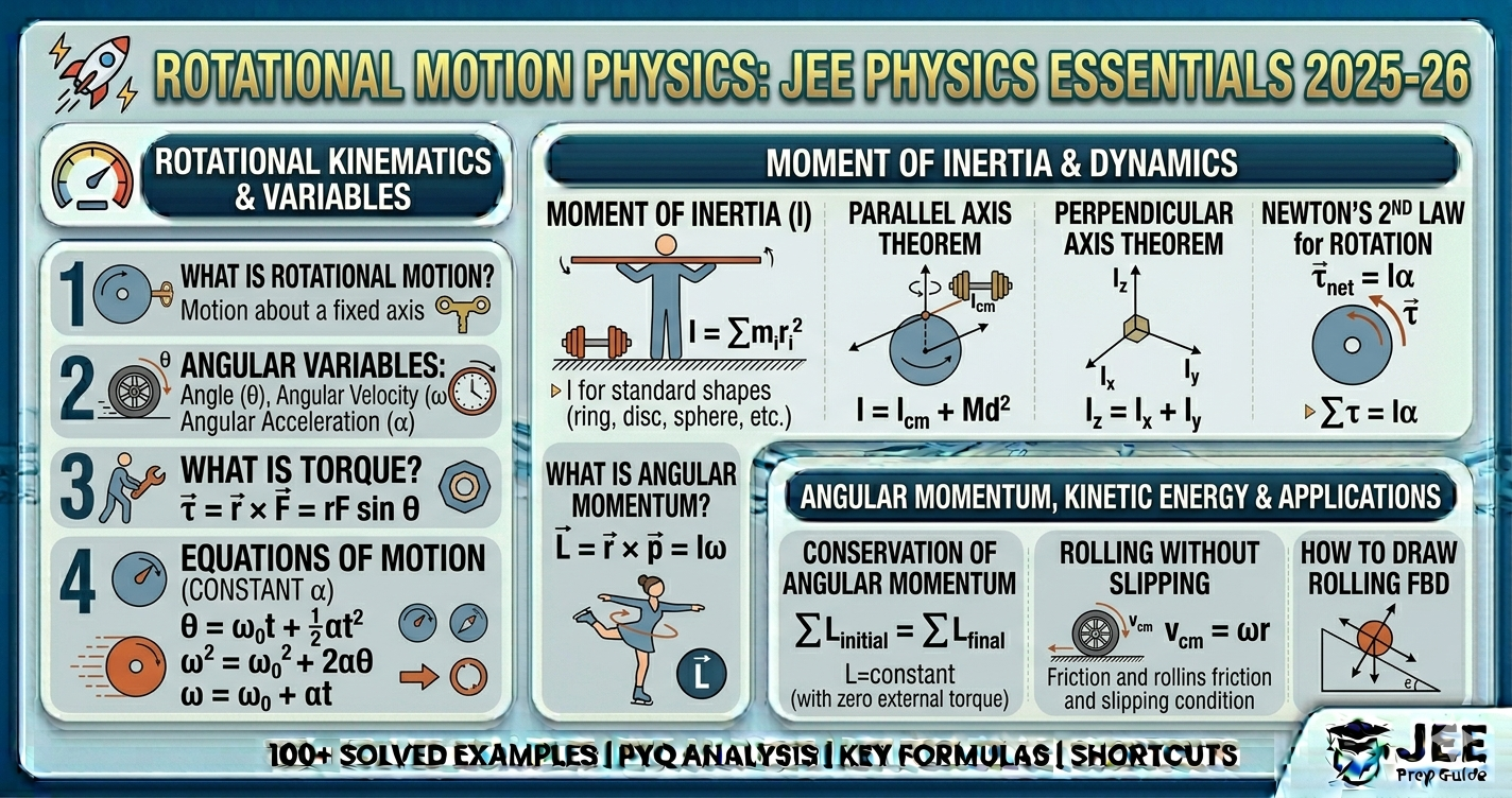 Rotational Motion JEE notes, Formulas, PYQs