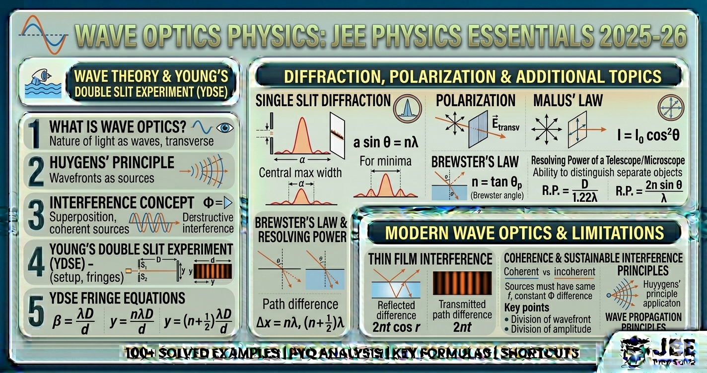 Wave Optics JEE notes - Interference, Diffraction, YDSE, Polarization
